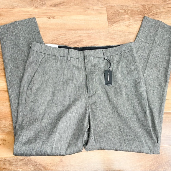 Express Mens Linen 2-Piece Suit Set Blazer Sport Coat 44R Pants 34x32 Gray Slim - Picture 7 of 12